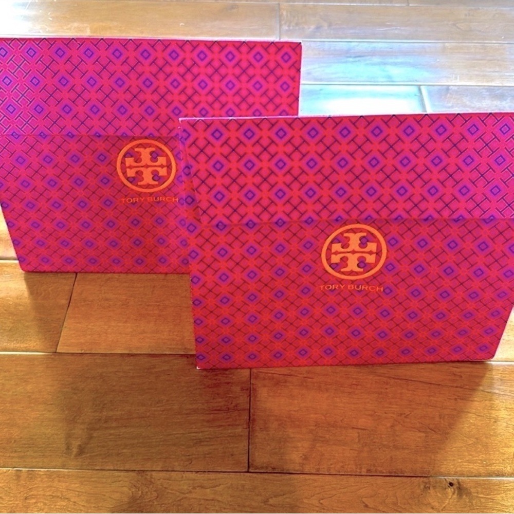 2 NEW Tory Burch Gift Bag Velcro Closure Paper Bag Wrap Decor